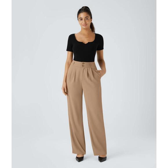 NWT High Waisted Zipper Pocket Shirred Straight Leg Work Pants Size Small - Picture 11 of 12